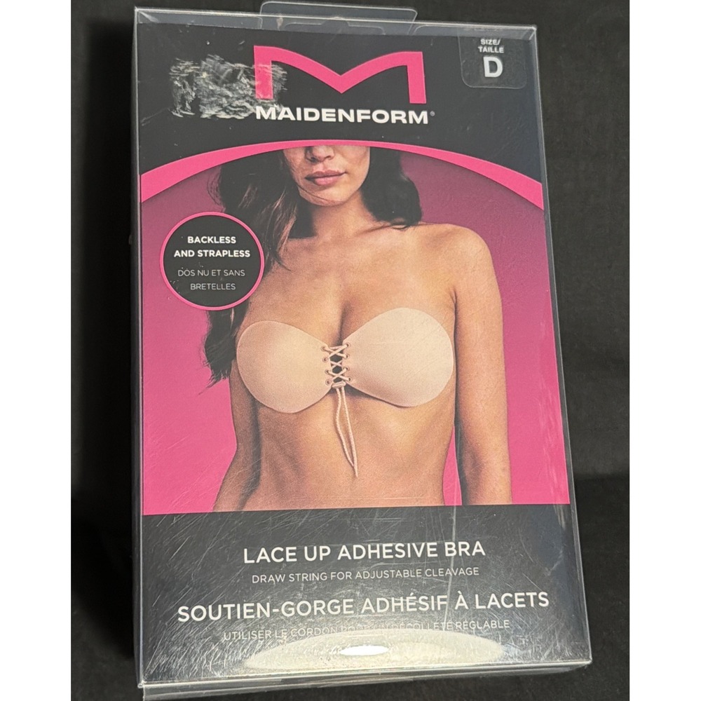 Maidenform Women's Lace-Up Adhesive Bra Size D Nude Backless and Strapless New